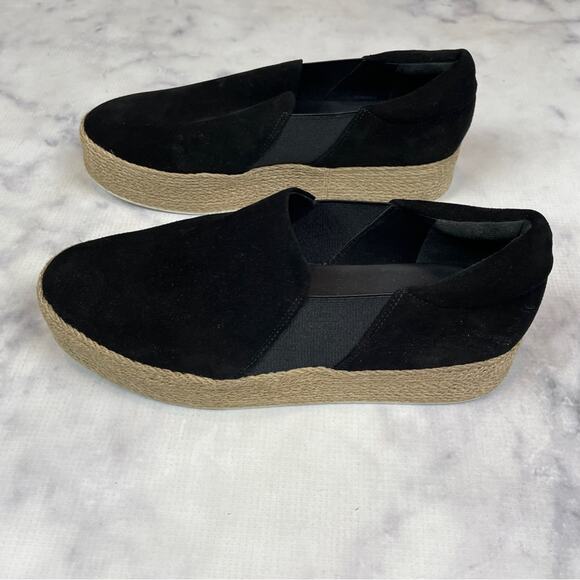 Vince Wilden Black Suede Flatform Espadrilles Slip-On Flats Sz 37 - Picture 4 of 9
